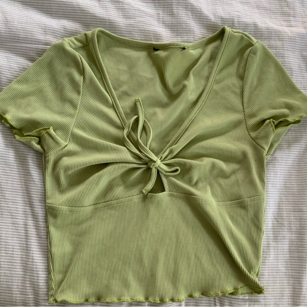 Forever 21 Light Green Ribbed Short Sleeve Top